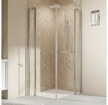 Eckeinstieg mit Drehtür mit Festteil BREUER Elana 2.0 80 x 80 x 200 cm Profil rund silber Klarglas Reversibel