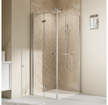 Eckdusche mit Brausegarnitur und Handtuchhalter im Badezimmer
