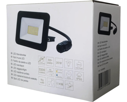 Verpackung eines LED-Wandstrahlers mit technischen Daten