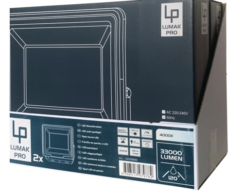Verpackung von zwei LED-Strahlern der Marke Lumak Pro