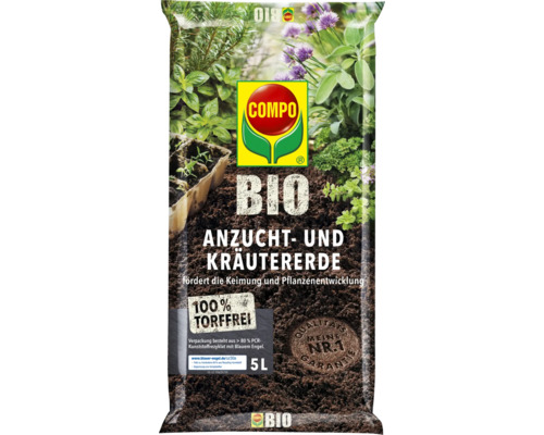 Anzucht- und Kräuter Erde COMPO BIO 5 L 100 % torffrei Compo Bio Anzucht- und Kräutererde, 5 Liter Sack