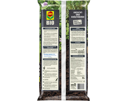 Compo Bio Anzucht und Kräutererde in einer Fünf-Liter-Packung