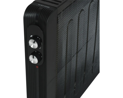 Detailansicht eines schwarzen Heizkörpers mit Temperaturreglern