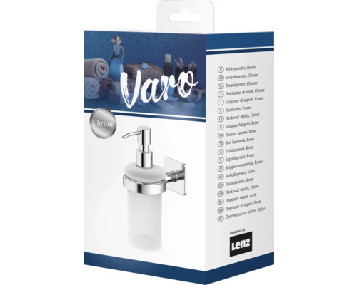 Verpackung eines Seifenspenders aus Chrom