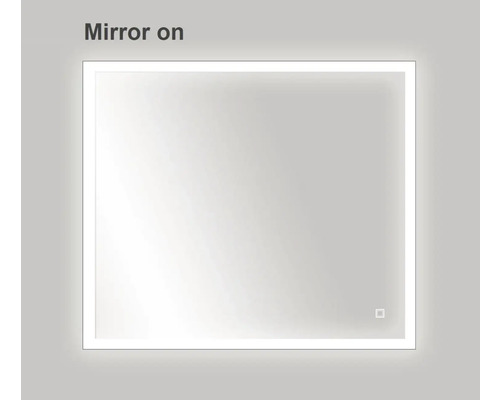 Eingeschalteter, rechteckiger Badspiegel mit LED-Beleuchtung