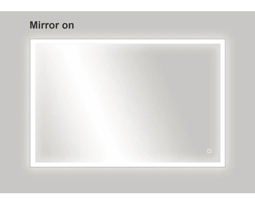 Rechteckiger Spiegel mit eingeschalteter LED Beleuchtung