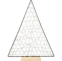 Dekorativer Baum aus Draht mit LED-Beleuchtung auf Holzsockel