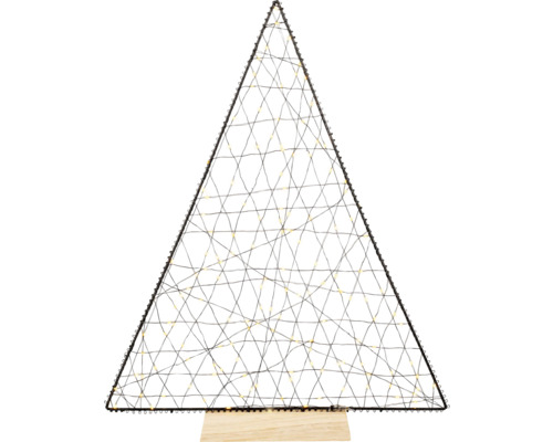 Dekorativer Baum aus Draht mit LED-Beleuchtung auf Holzsockel