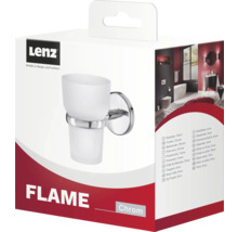 Lenz Flame Zahnputzbecher mit Halterung aus Chrom in Verpackung