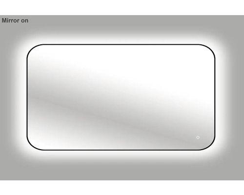 Rechteckiger Badezimmerspiegel mit abgerundeten Ecken und Beleuchtung