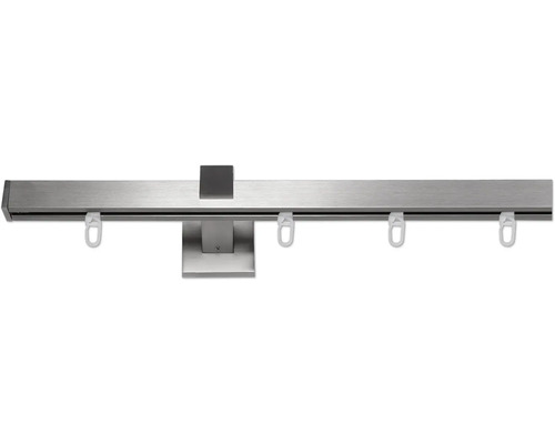 Gardinenstangen Set Innenlauf Square edelstahl-optik 200 cm 20 x 20 mm Gardinenschiene aus Metall mit Aufhängern