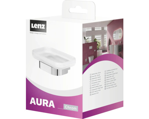 Verpackung einer Lenz Aura Seifenablage aus Chrom