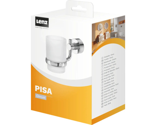 Verpackung eines Zahnputzbecher-Sets aus Glas und Chrom