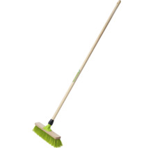 Kehrbesen mit Holzstiel und grünen Borsten