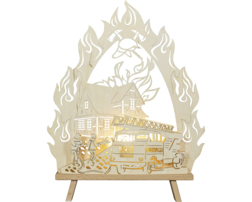 Dekorative Lichterbogen Szene mit Feuerwehrhaus und Einsatzfahrzeug