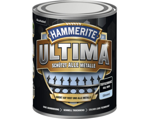 Hammerite Metallschutzlack Ultima Ral 9005 tiefschwarz glänzend 750 ml Hammerite Ultima Metallschutzlack Tiefschwarz RAL 9005, glänzend