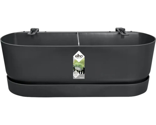 Dunkelgrauer Balkonkasten mit Aufhängung und Untersetzer