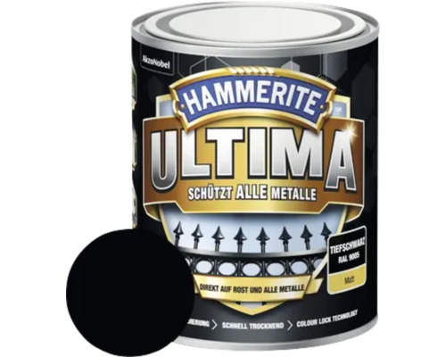 Hammerite Metallschutzlack Ultima Ral 9005 tiefschwarz matt 750 ml Hammerite Ultima Metallschutzlack, Tiefschwarz RAL 9005, matte Ausführung