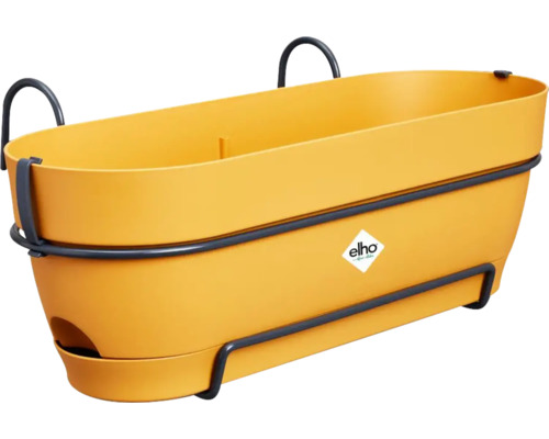 Blumentopf Pflanztopf Elho Vibia Campana Kunststoff 50,4 x 26 x 17,7 cm gelb Gelber Balkonkasten mit Halterung für den Außenbereich