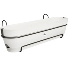 Weißer Balkonkasten mit Halterung und Elho Logo