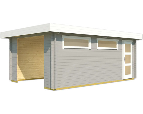 Modernes Gartenhaus mit Überdachung, Fenster und Tür