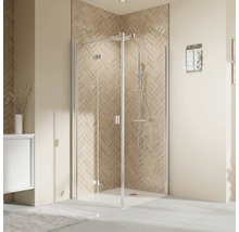 Duschtür für Seitenwand mit Drehfalttür BREUER Elana 2.0 100 x 200 cm Profil eckig silber Klarglas Türanschlag links Puffergriff-thumb-0