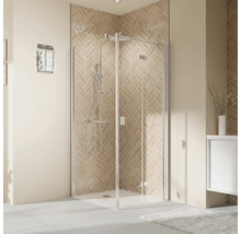 Duschtür für Seitenwand mit Drehfalttür BREUER Elana 2.0 90 x 200 cm Profil eckig silber Klarglas Türanschlag rechts Puffergriff-thumb-0