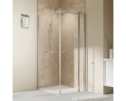 Duschtür für Seitenwand mit Drehtür an Festteil BREUER Elana 2.0 100 x 200 cm Profil rund weiß Klarglas Türanschlag rechts-0