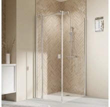 Duschtür für Seitenwand mit Drehtür an Festteil BREUER Elana 2.0 100 x 200 cm Profil eckig silber Klarglas Türanschlag links-thumb-0