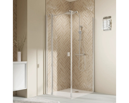 Duschtür für Seitenwand mit Drehtür an Festteil BREUER Elana 2.0 100 x 200 cm Profil eckig chrom Klarglas Türanschlag links-0