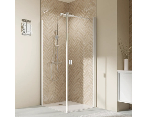 Duschtür für Seitenwand mit Drehtür BREUER Elana 2.0 100 x 200 cm Profil eckig weiß Klarglas Türanschlag rechts-0