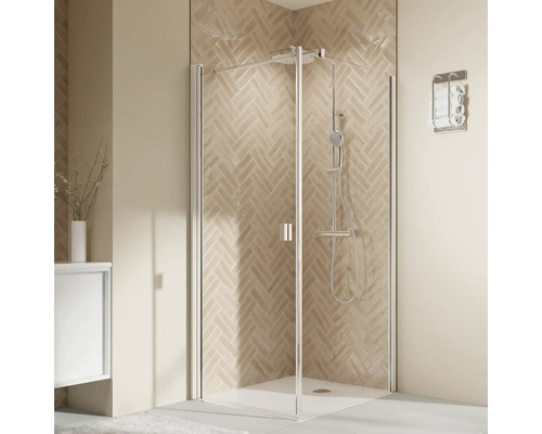 Duschtür für Seitenwand mit Drehtür BREUER Elana 2.0 100 x 200 cm Profil eckig chrom Klarglas Türanschlag links-0