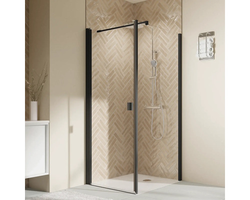 Duschtür für Seitenwand mit Drehtür BREUER Elana 2.0 100 x 200 cm Profil eckig schwarz Klarglas Türanschlag links-0