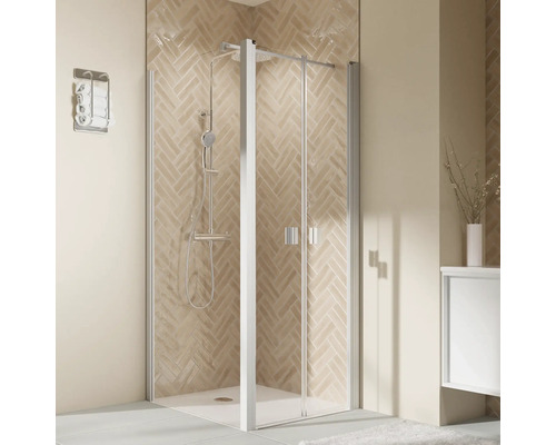 Duschtür für Seitenwand mit Pendeltür BREUER Elana 2.0 100 x 200 cm Profil eckig weiß Klarglas Reversibel Puffergriff-0