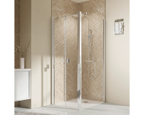 Duschtür für Seitenwand mit Pendeltür BREUER Elana 2.0 100 x 200 cm Profil eckig silber Klarglas Reversibel Puffergriff-0