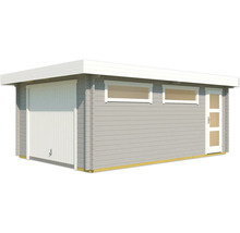Holzgarage mit Rolltor, Fenstern und Seitentür