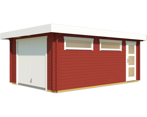 Gartenhaus mit Garagentor, Fenstern und Seitentür