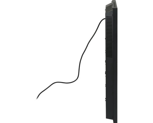 Seitenansicht eines schwarzen Heizkörpers mit Anschlusskabel