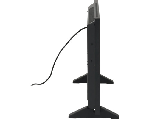 Seitenansicht einer Heizung mit Standfüßen und Kabel