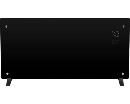 Schwarzer Glasheizkörper mit digitaler Anzeige