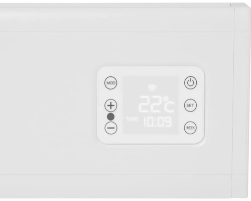 Nahaufnahme eines Heizkörperthermostats mit digitaler Anzeige und Bedienelementen