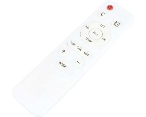 Weiße Fernbedienung mit verschiedenen Tasten zur Steuerung eines Geräts