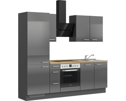 Graue Einbauküche mit Dunstabzugshaube