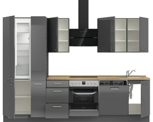 Komplette Einbauküche mit Kühlschrank, Herd, Dunstabzugshaube und Spülmaschine