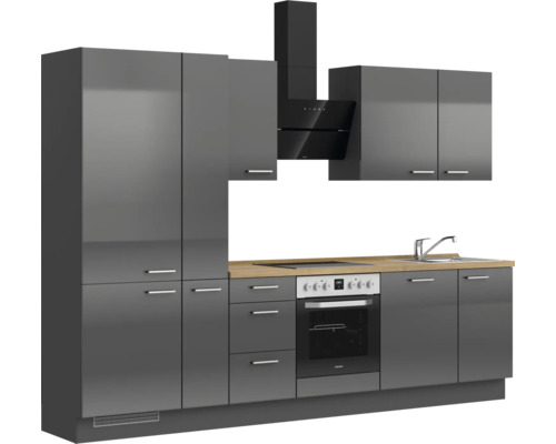 Komplette Einbauküche mit Ober- und Unterschränken, Spüle, Herd und Dunstabzugshaube