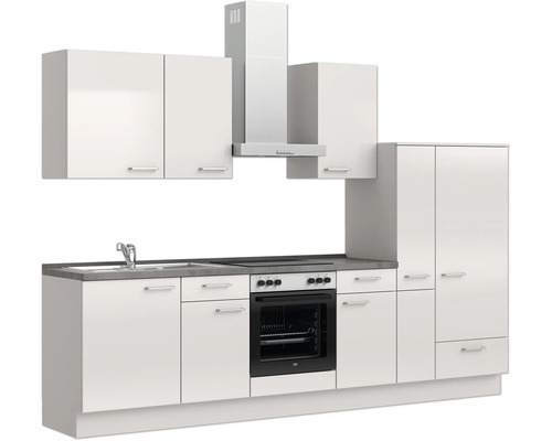 Komplette Einbauküche mit Spüle, Kochfeld, Backofen, Dunstabzugshaube und Schränken