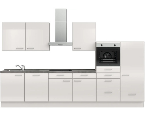 Komplette Küchenzeile mit Spüle, Kochfeld, Dunstabzugshaube und Backofen