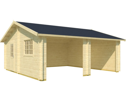 Holzgartenhaus mit Carport und Satteldach