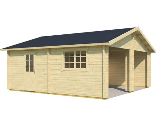 Holzgartenhaus mit integriertem Carport