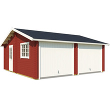 Doppelgarage aus Holz mit Tür und Fenster